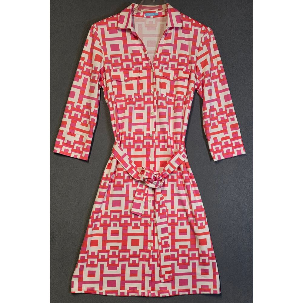 J. McLaughlin A Line Dress M KENTUCKY Derby Brynn Vibrant Block Geometric Coral